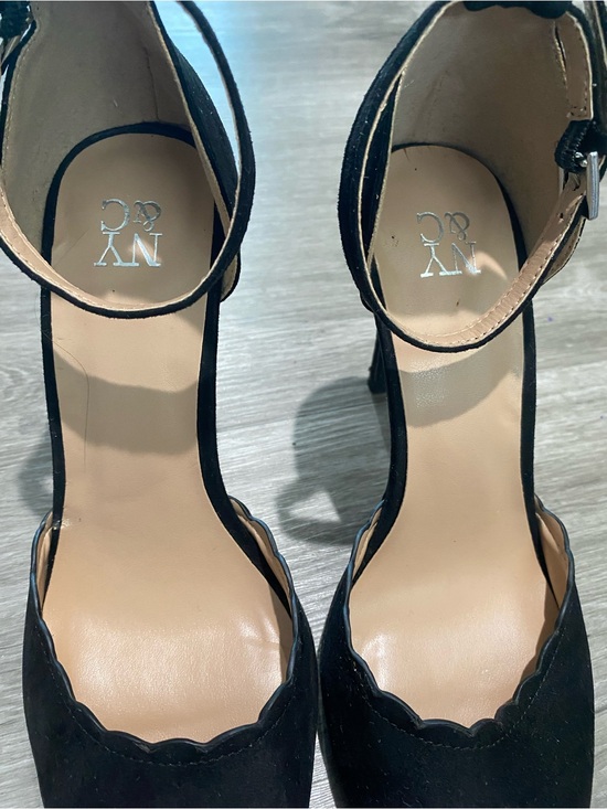 New York & Company Shoes - New York & Company Black Scalloped Ankle-Strap Heels